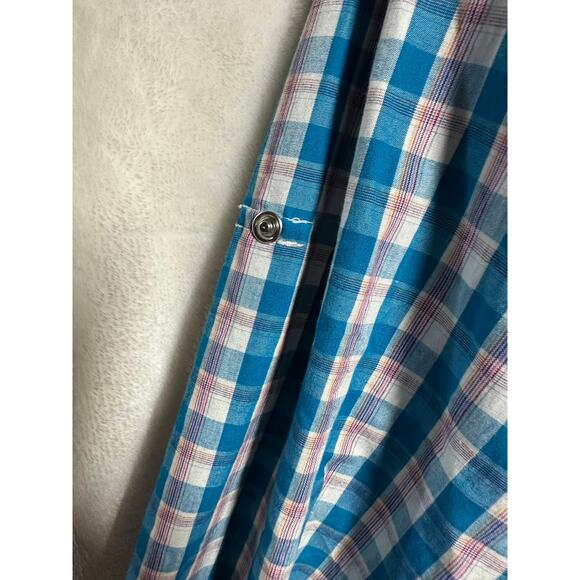 Bit & Bridle Snap Blue Plaid Western Shirt M Womens Pink Trim - Picture 8 of 10